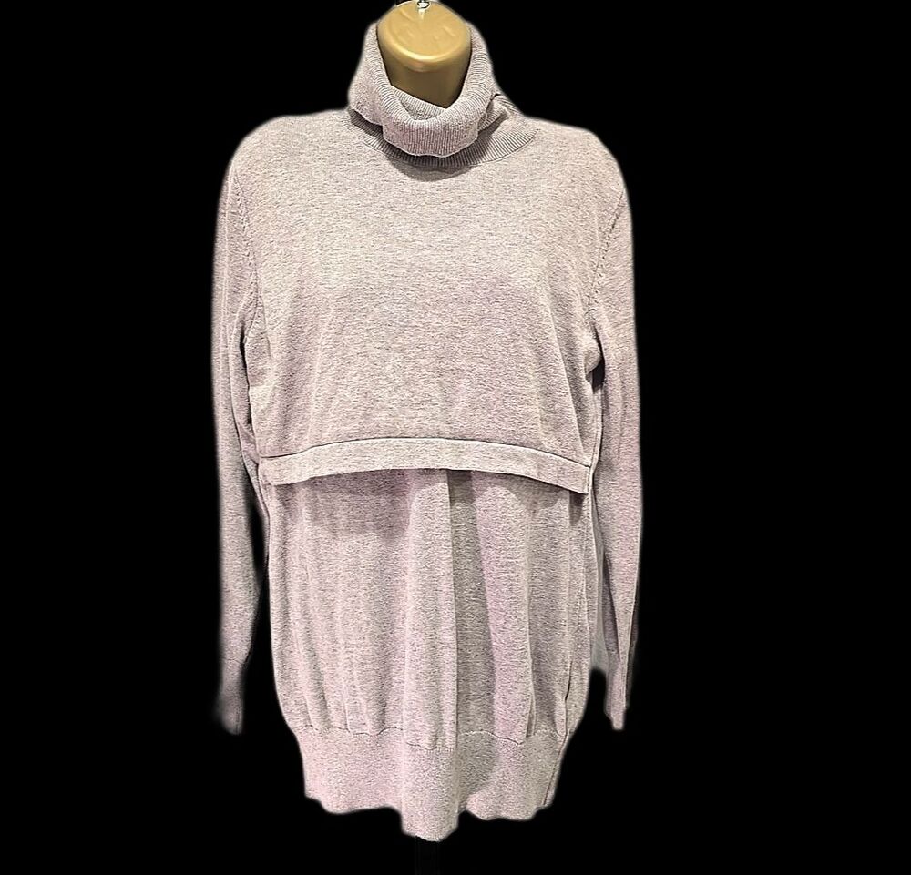 Seraphine Tan Cotton Maternity Nursing Sweater Women's Sm Turtle Neck Minimalist